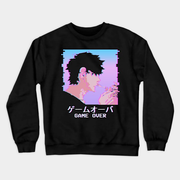 Emo Anime Boy Game Over Lofi Vaporwave Otaku Weeb Crewneck Sweatshirt by Alex21